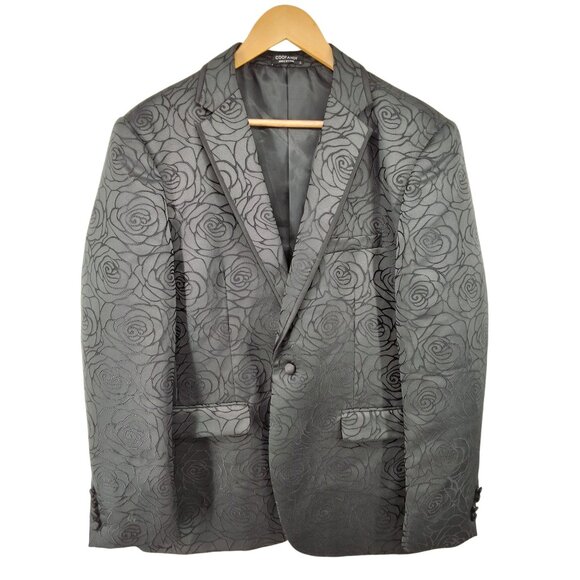 CooFandy Rose Pattern Black Blazer w/ Pocket Square Size L - Picture 2 of 9
